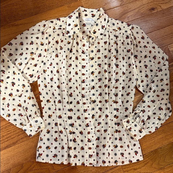 Vintage - Floral Patterned Cream Shirt size 8 - Picture 4 of 6